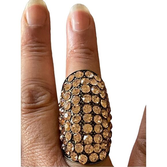 NWOT pink salmon rhinestones knuckle ring US size 6 - Picture 9 of 10